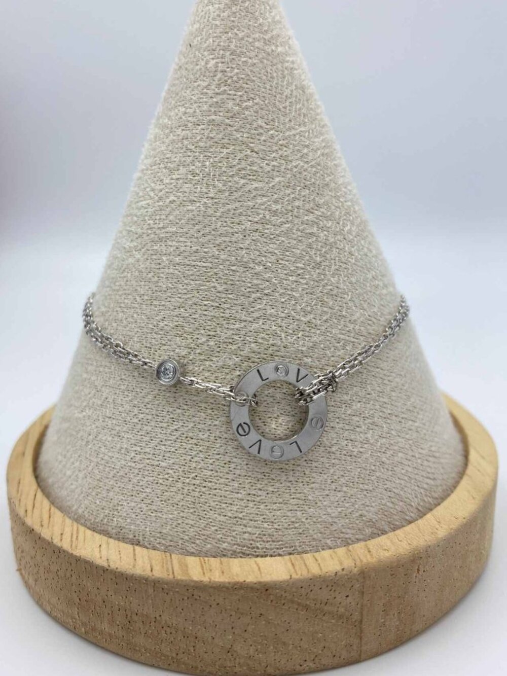 Cartier LOVE Bracelet on Chain 2 Diamonds 18K White Gold Ref B6038100